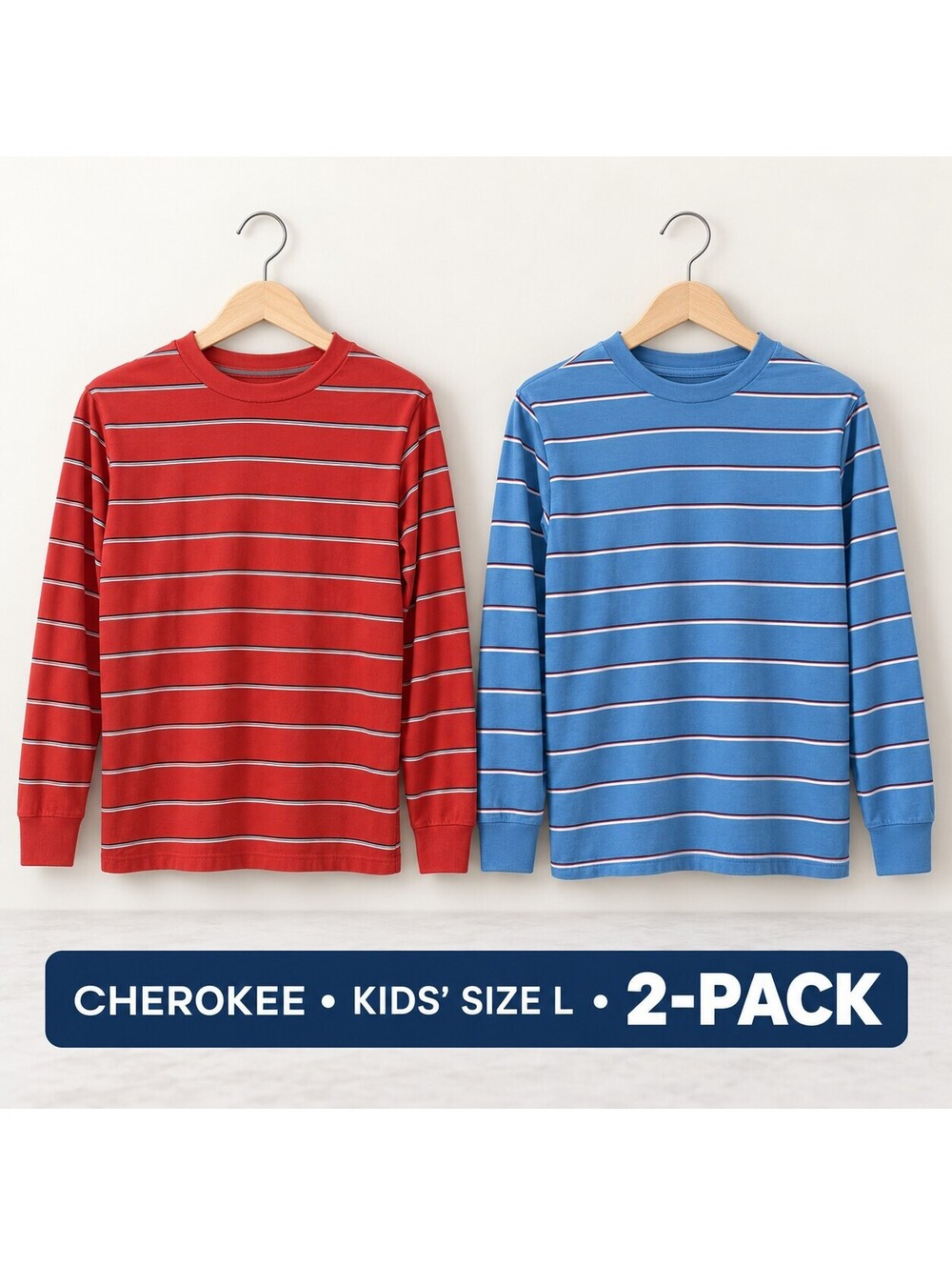 Bundle of 2 Cherokee Kids' Striped Long-Sleeve Shirts Size L